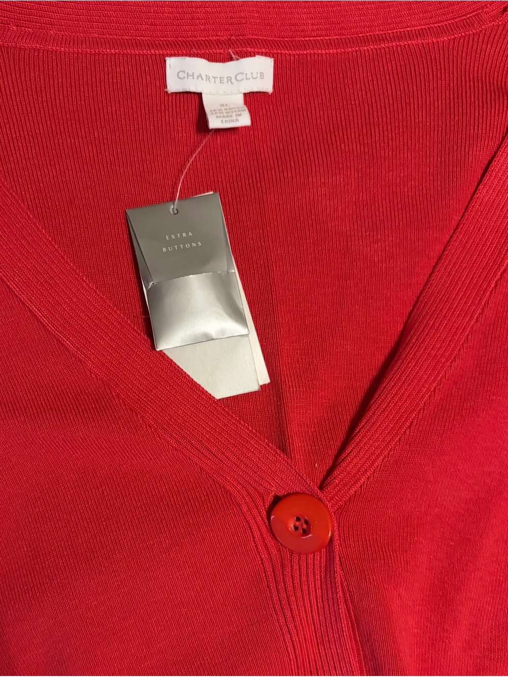 Charter Club Coral Red V-Neck Single Button Cardigan - Picture 3 of 6